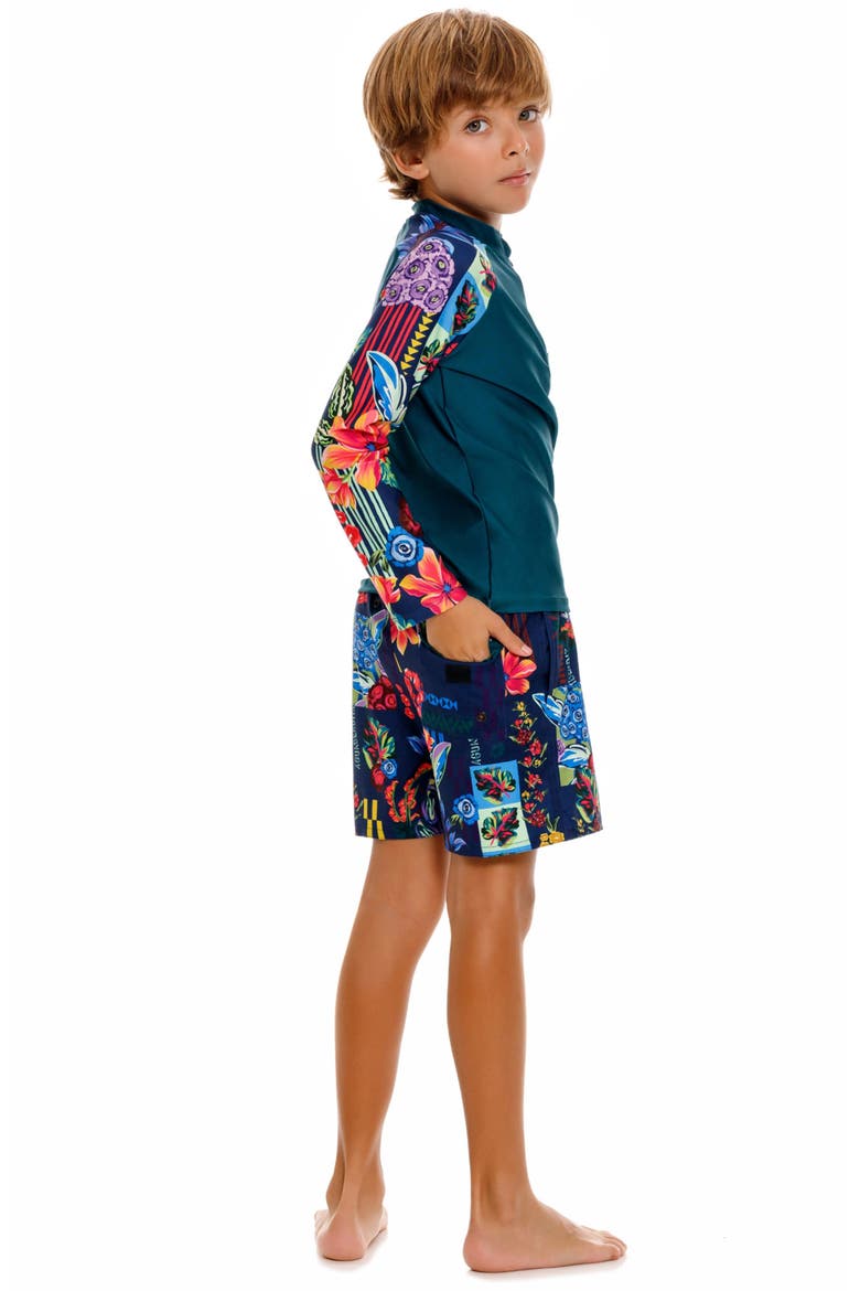 Kids' Noah Citrus Long Sleeve Rashguard, Alternate, color, GREEN/ BLUE MULTI