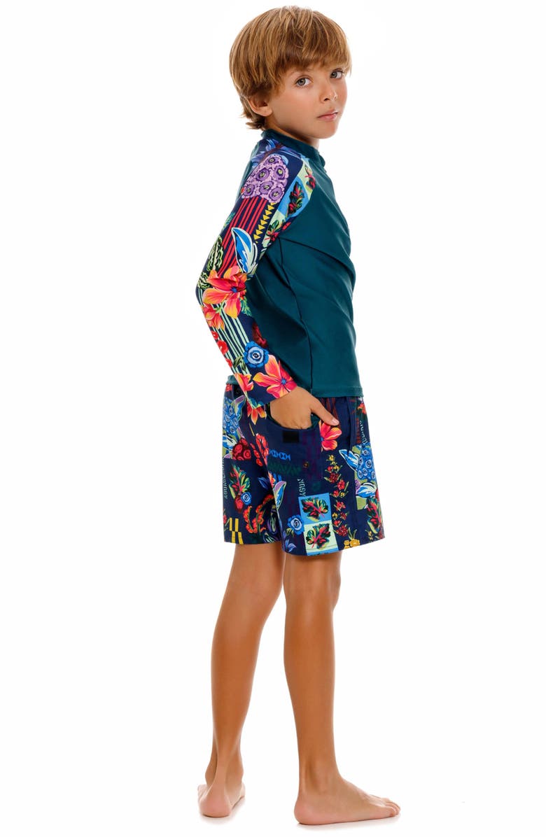 Agua Bendita Kids' Noah Citrus Long Sleeve Rashguard, Alternate, color, Green/ Blue Multi