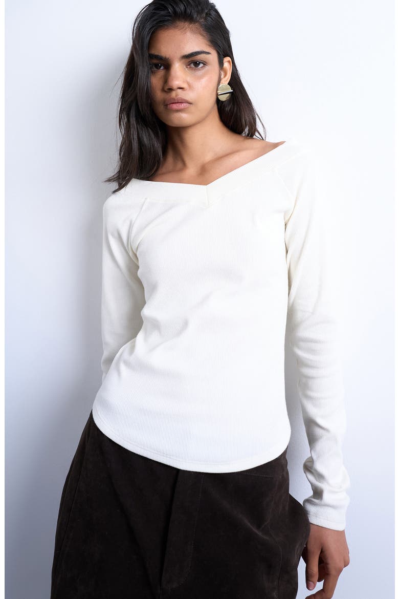 V-Neck Raglan Sleeve Long Sleeve Rib Knit Top, Main, color, IVORY