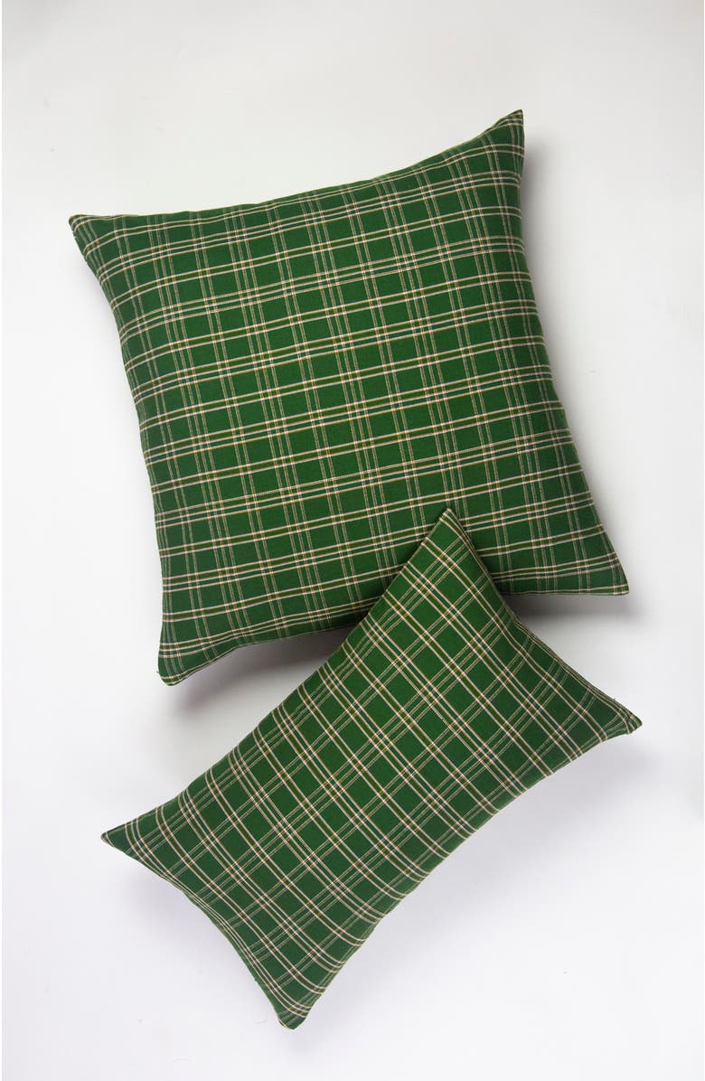 Archive New York Chiapas Forest Green Plaid Handwoven Cotton Throw Pillow, Alternate, color, Forest Green Plaid