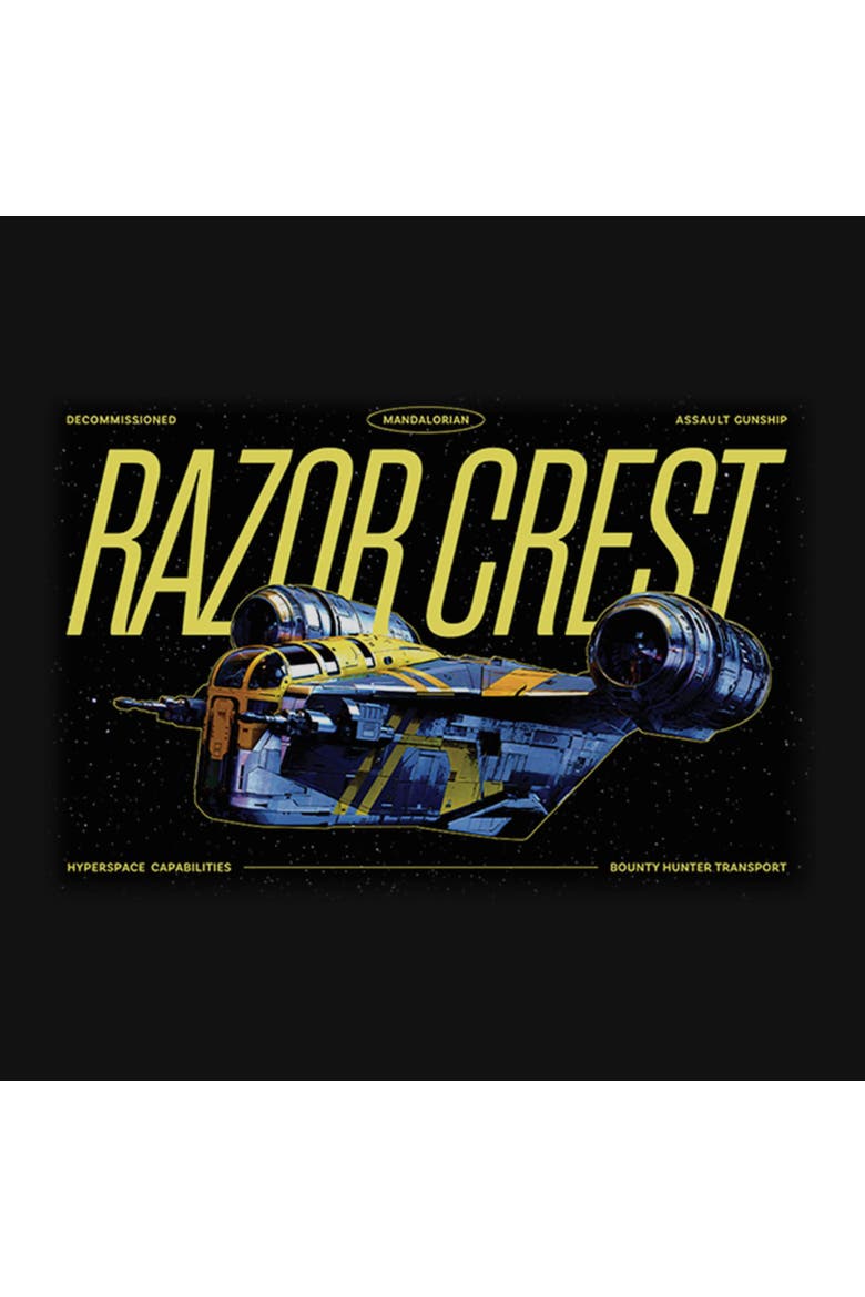 Girl's Star Wars The Mandalorian and Grogu Bounty Hunter Razor Crest  Graphic T-Shirt, Alternate, color, Black
