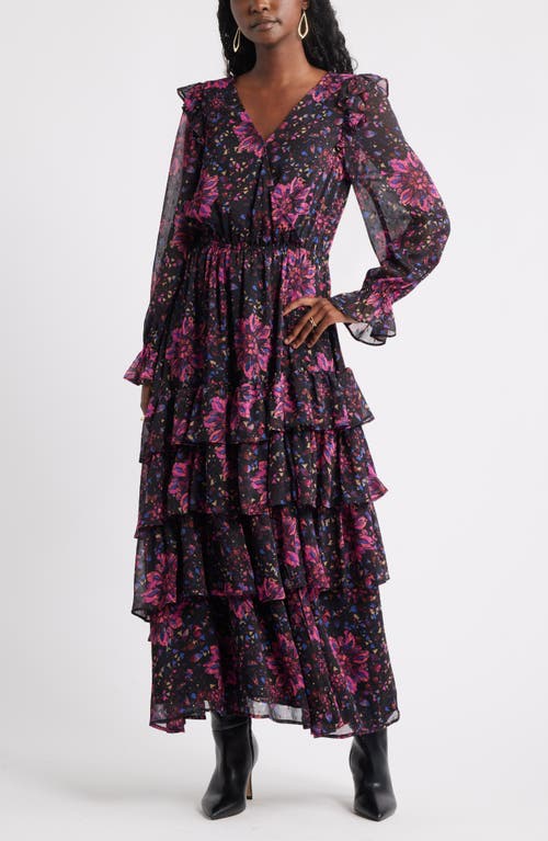 Treasure & Bond Tiered Ruffle Faux Wrap Maxi Dress In Black