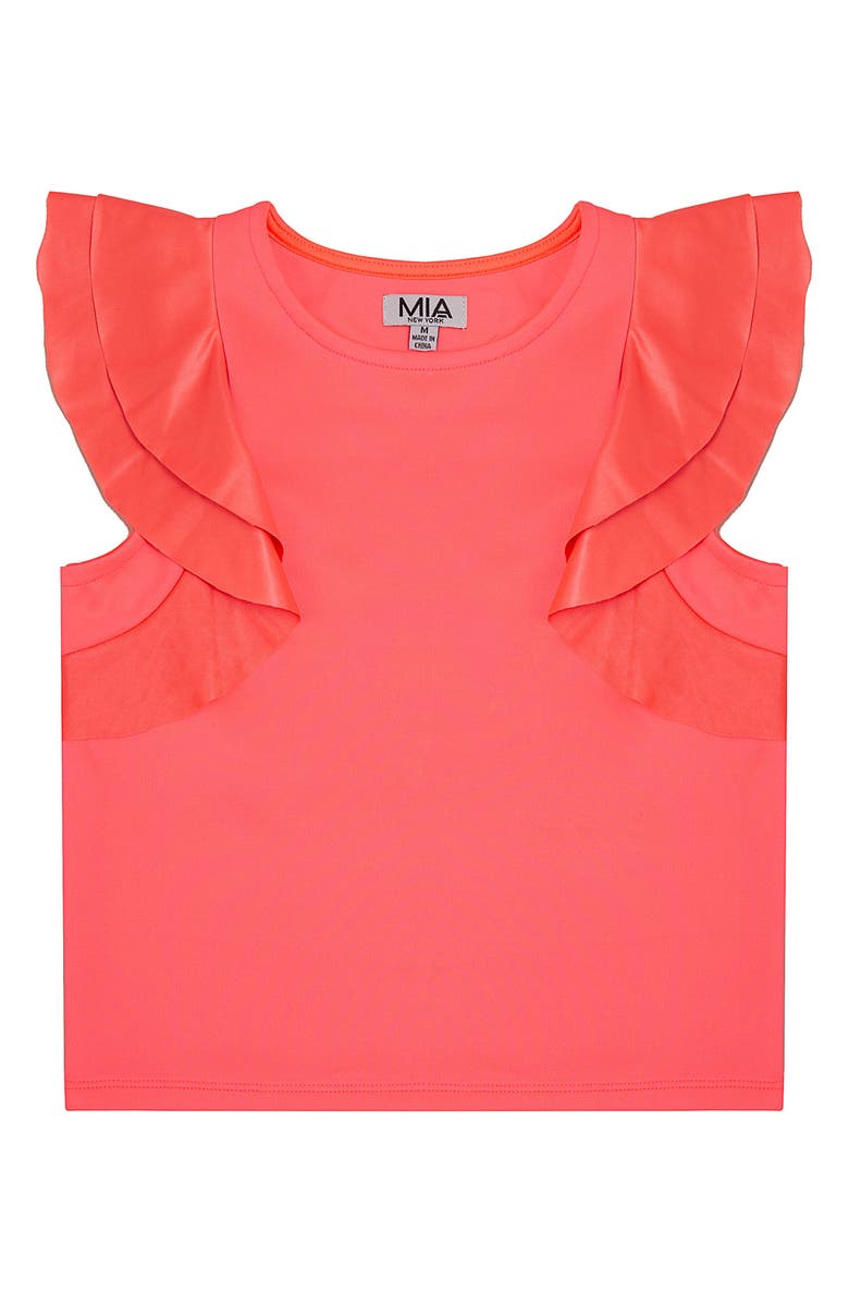 MIA New York Kids' Flutter Sleeve Top, Main, color, Coral