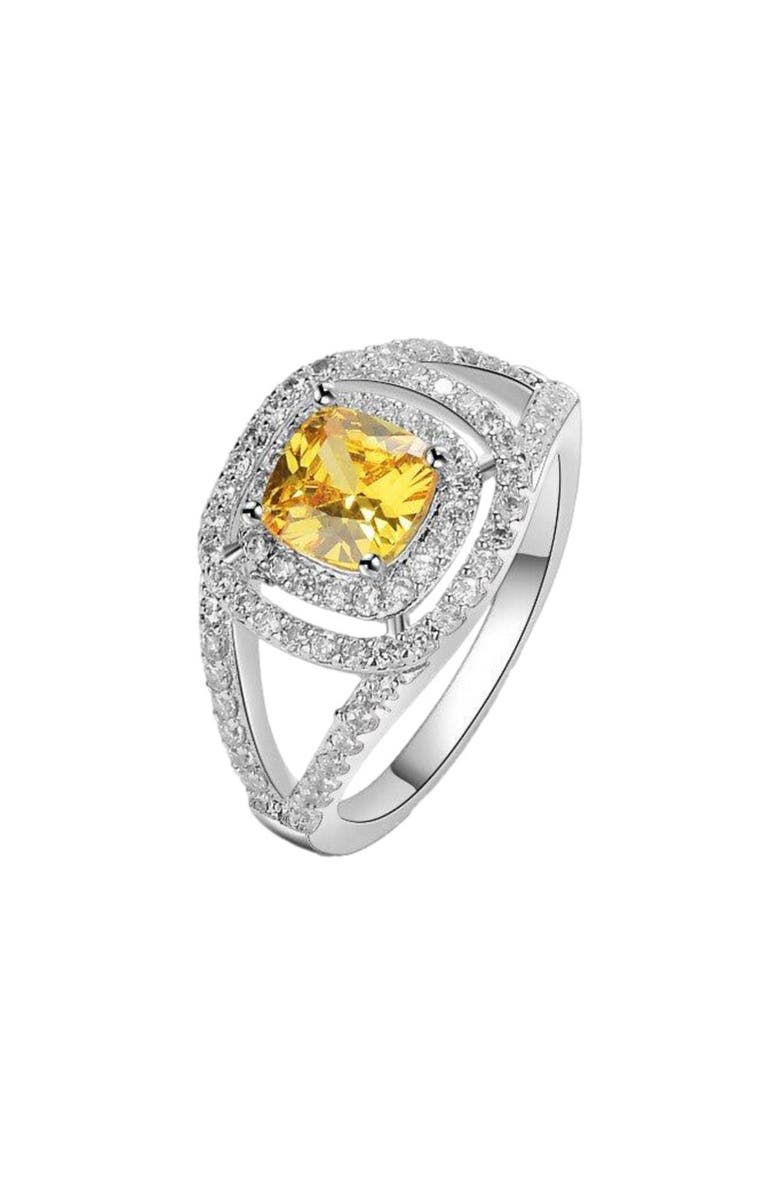DLORIA Citrine Ring with Crystal Accent Stones, Main, color, Silver