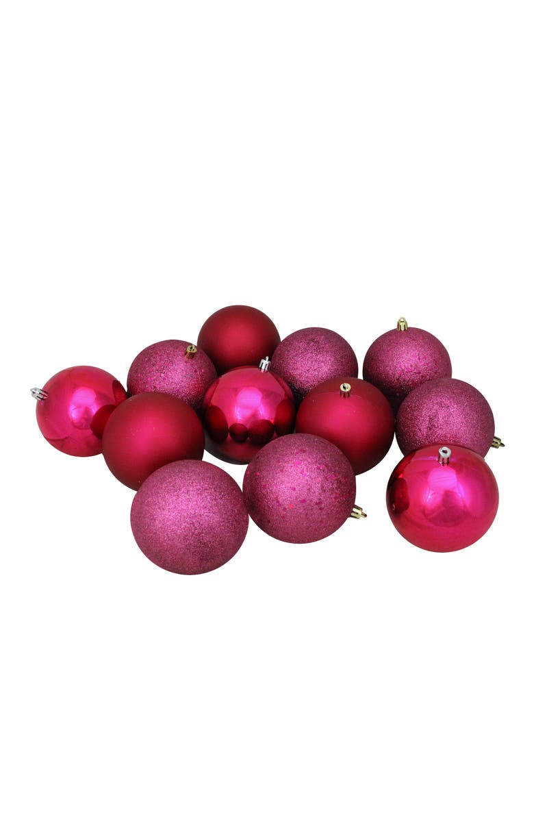 Northlight 12ct Magenta Pink 4-Finish Shatterproof Christmas Ball Ornaments 4", Main, color, 