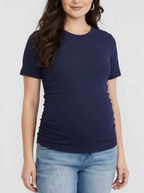 Women's Crew Neck Side-Ruched Maternity Short Sleeve Top