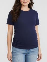 MOTHERHOOD MATERNITY Women's Crew Neck Side-Ruched Maternity Short Sleeve Top