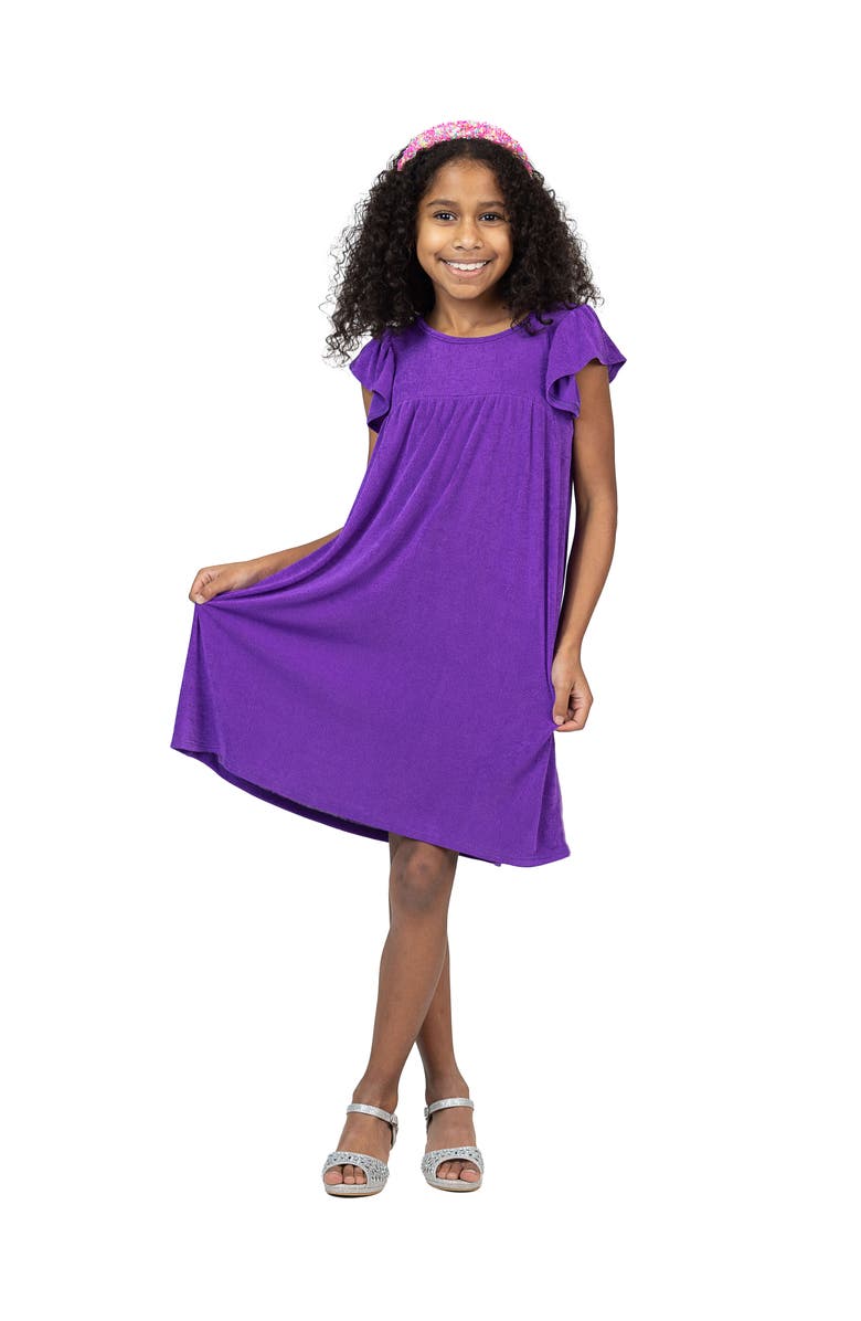 24sevenKid Ruffle Cap Sleeve Knee Length Babydoll Dress, Main, color, Purple