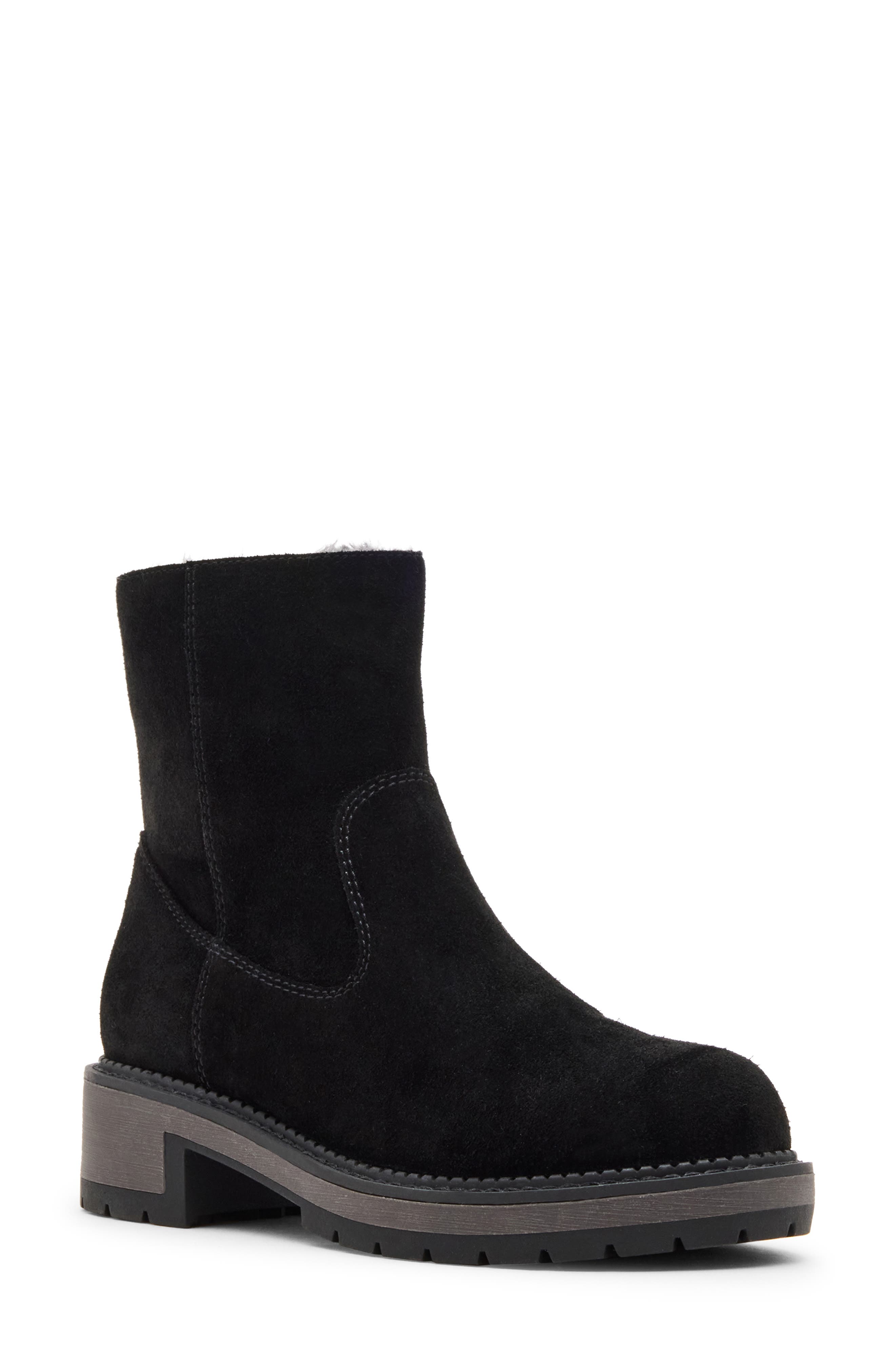 Blondo Nikkie Waterproof Suede Faux Fur Lined Boot, Main, color, Black Suede