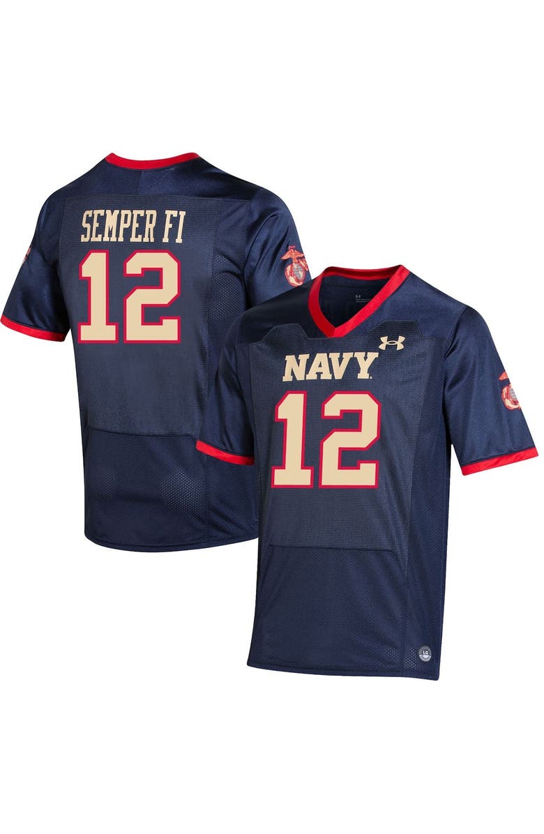 Under Armour Men's Under Armour #12 Navy Navy Midshipmen USMC Premier Special Game Replica Jersey, Main, color, 