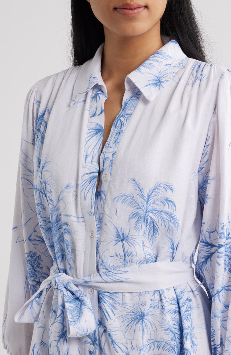 CeCe Tie Waist Ruffle Hem Long Sleeve Dress, Alternate, color, Blue Haze