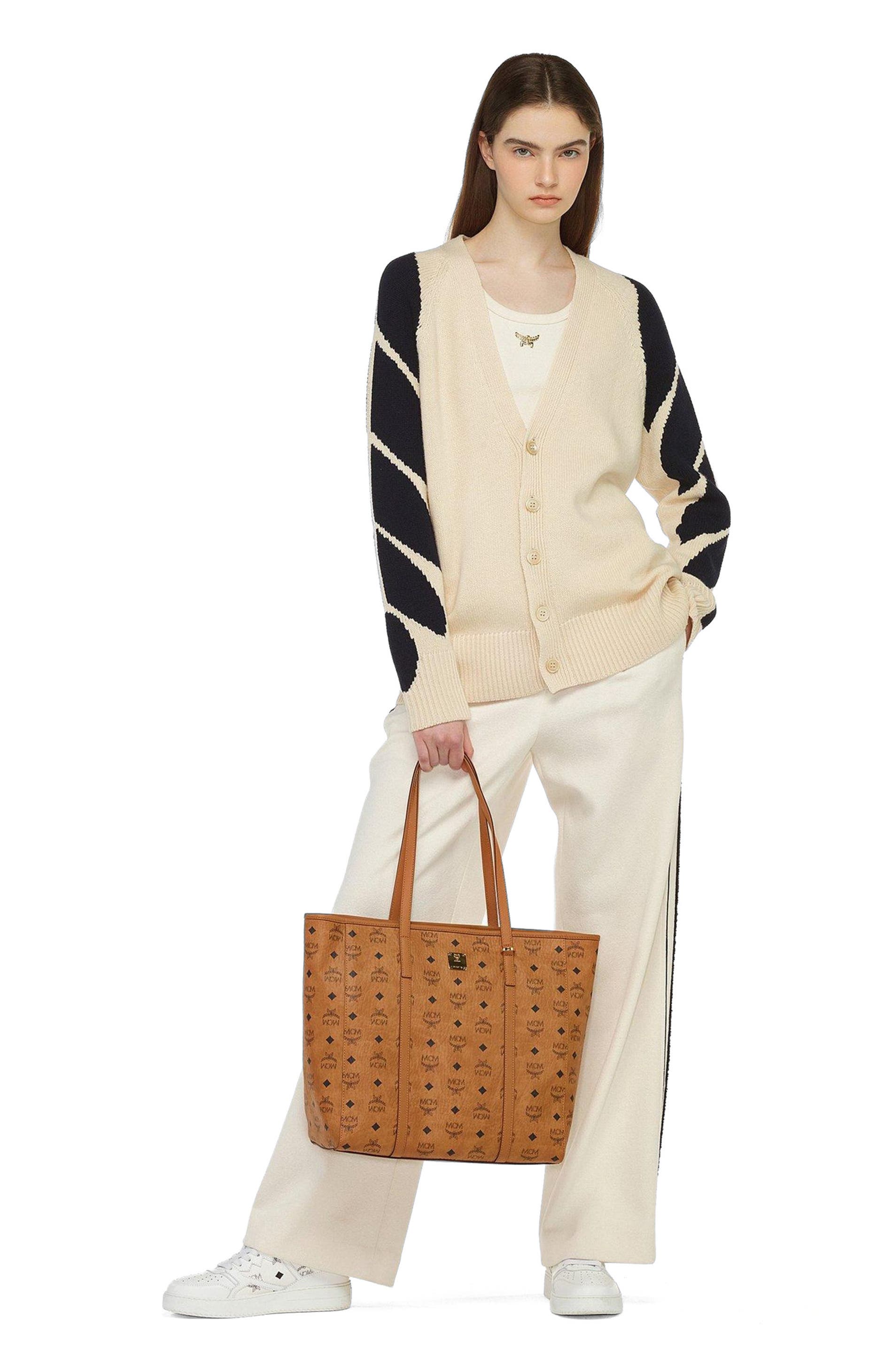 MCM Medium Toni Top-Zip Shopper in Visetos, Alternate, color, Brown