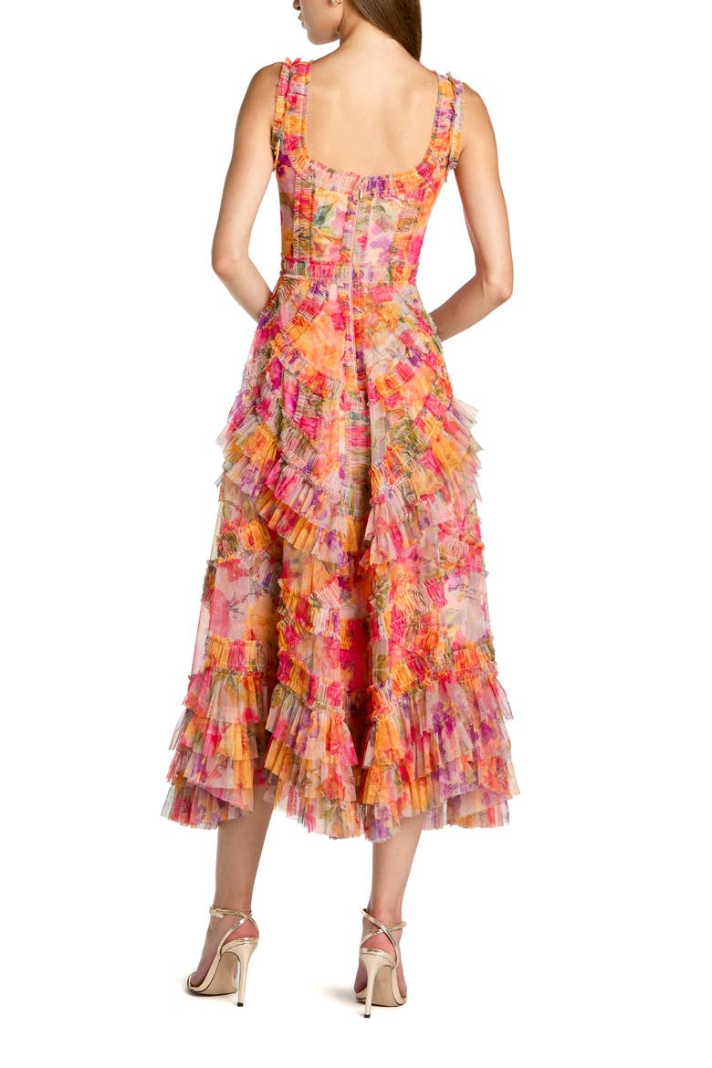 Floral Scoop Neck A-Line Ruffle Midi Dress, Alternate, color, Multi