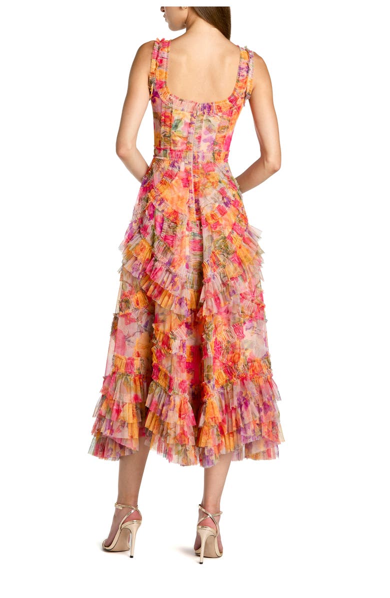 Mac Duggal Floral Scoop Neck A-Line Ruffle Midi Dress, Alternate, color, Multi