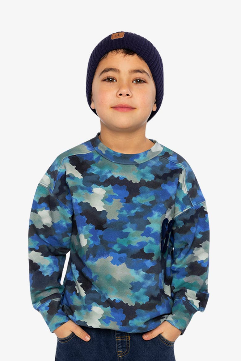 Camouflage Cool Graphic Fleece Sweatshirt, Alternate, color, Blue and Grey Camouflage