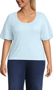 Lands' End Plus Size Drapey Rib Puff Sleeve Scoop Neck Top