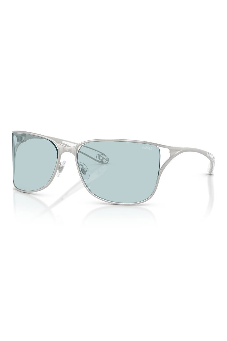 61mm Pillow Sunglasses, Alternate, color, MATTE SILVER / LIGHT BLUE