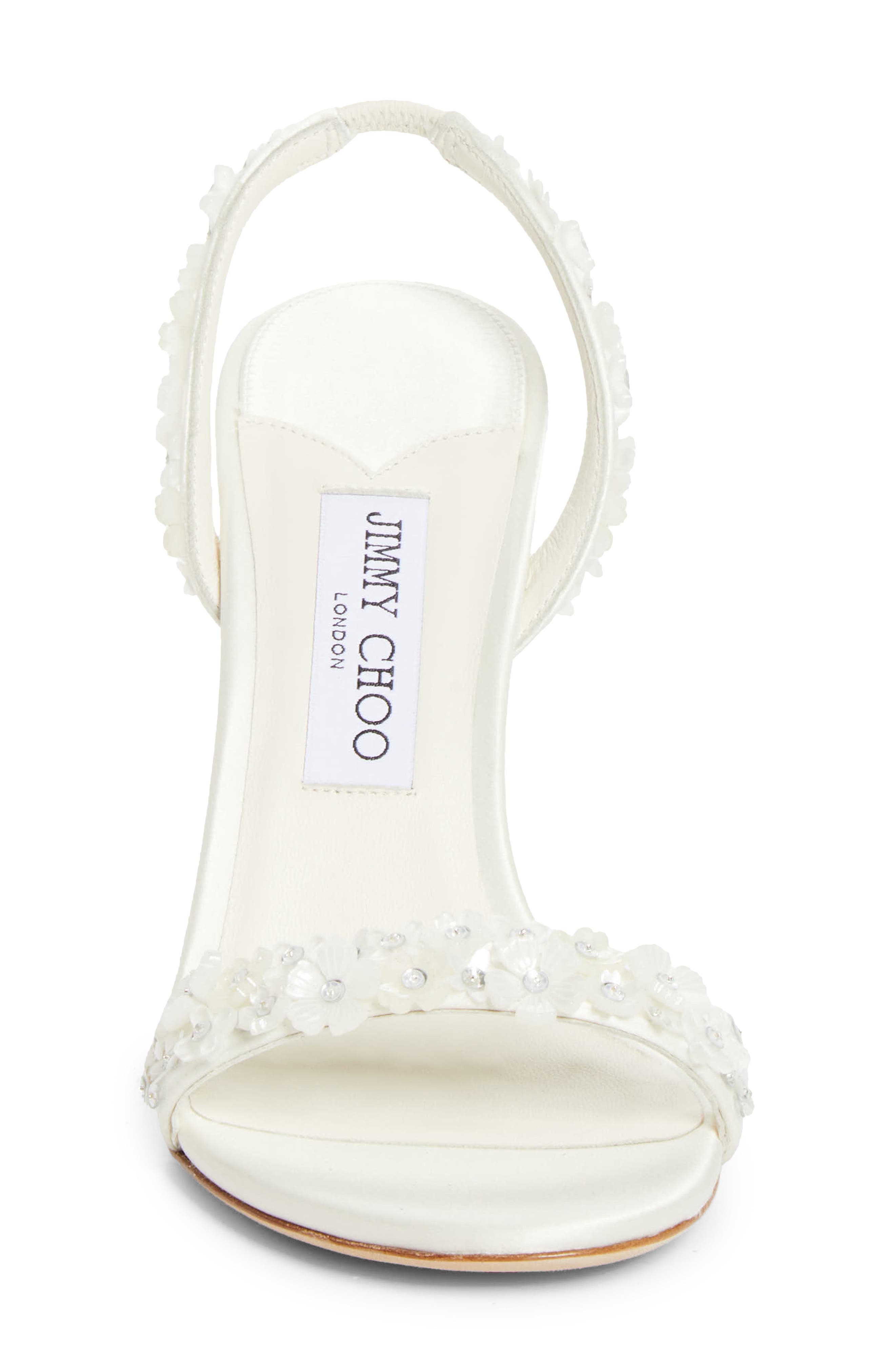 Daisy Embellished Satin Slingback Sandal, Alternate, color, IVORY/ IVORY