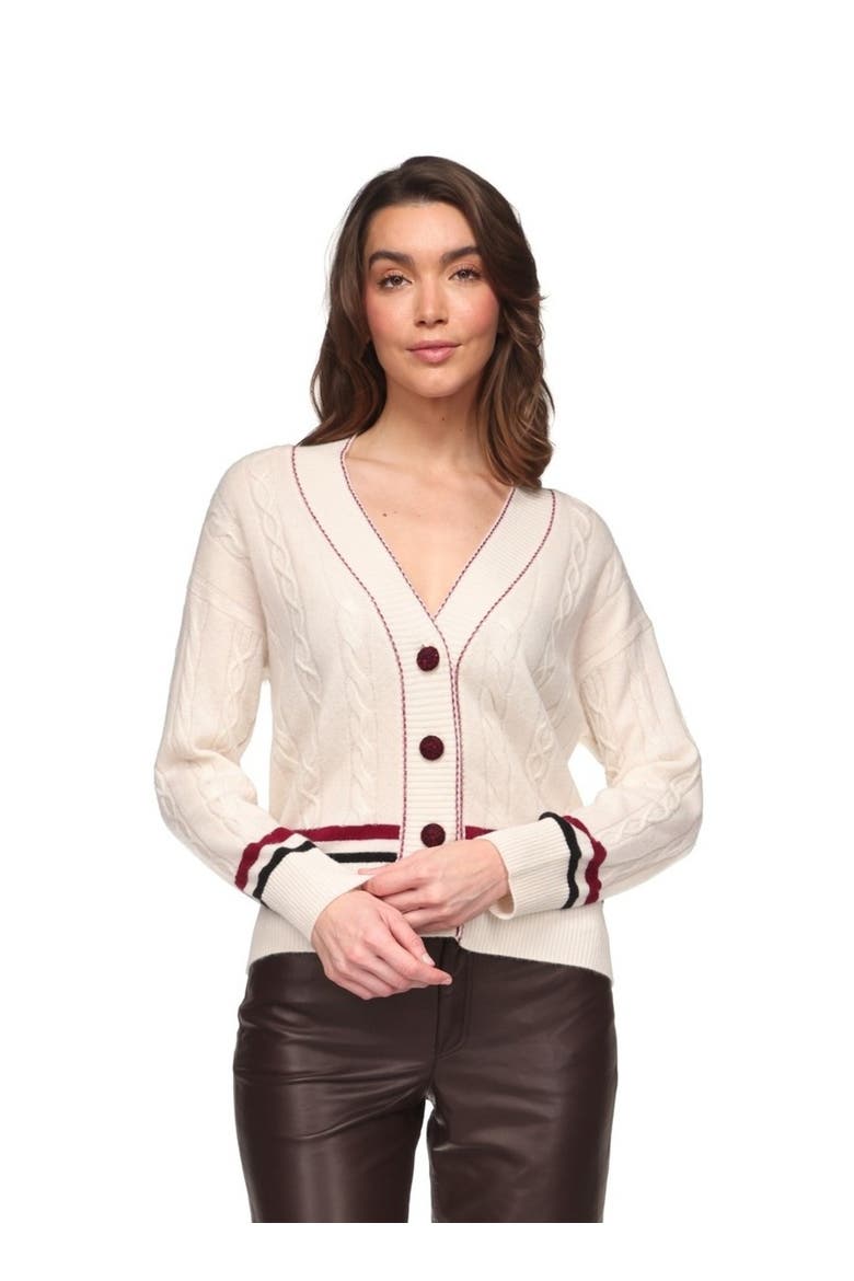 Varsity Cable Cardigan, Main, color, Organic White