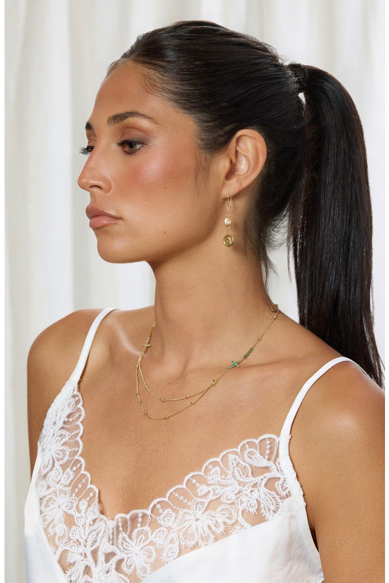 Pavé Cross Layered Station Necklace, Alternate, color, GOLD