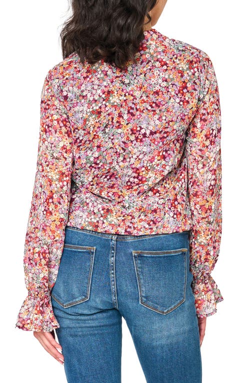 Gibsonlook Floral Print Tie Neck Top In Berry Ditsy