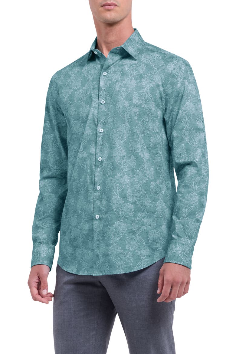 Julian Shaped Fit Floral Button-Up Shirt, Alternate, color, SEAFOAM