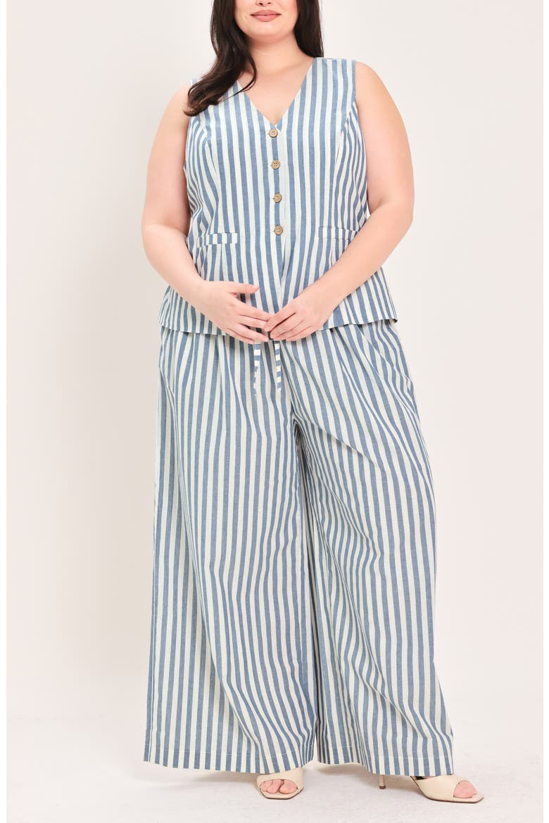 Striped Relaxed Wide Leg Pants, Alternate, color, BLUE/ NATURAL