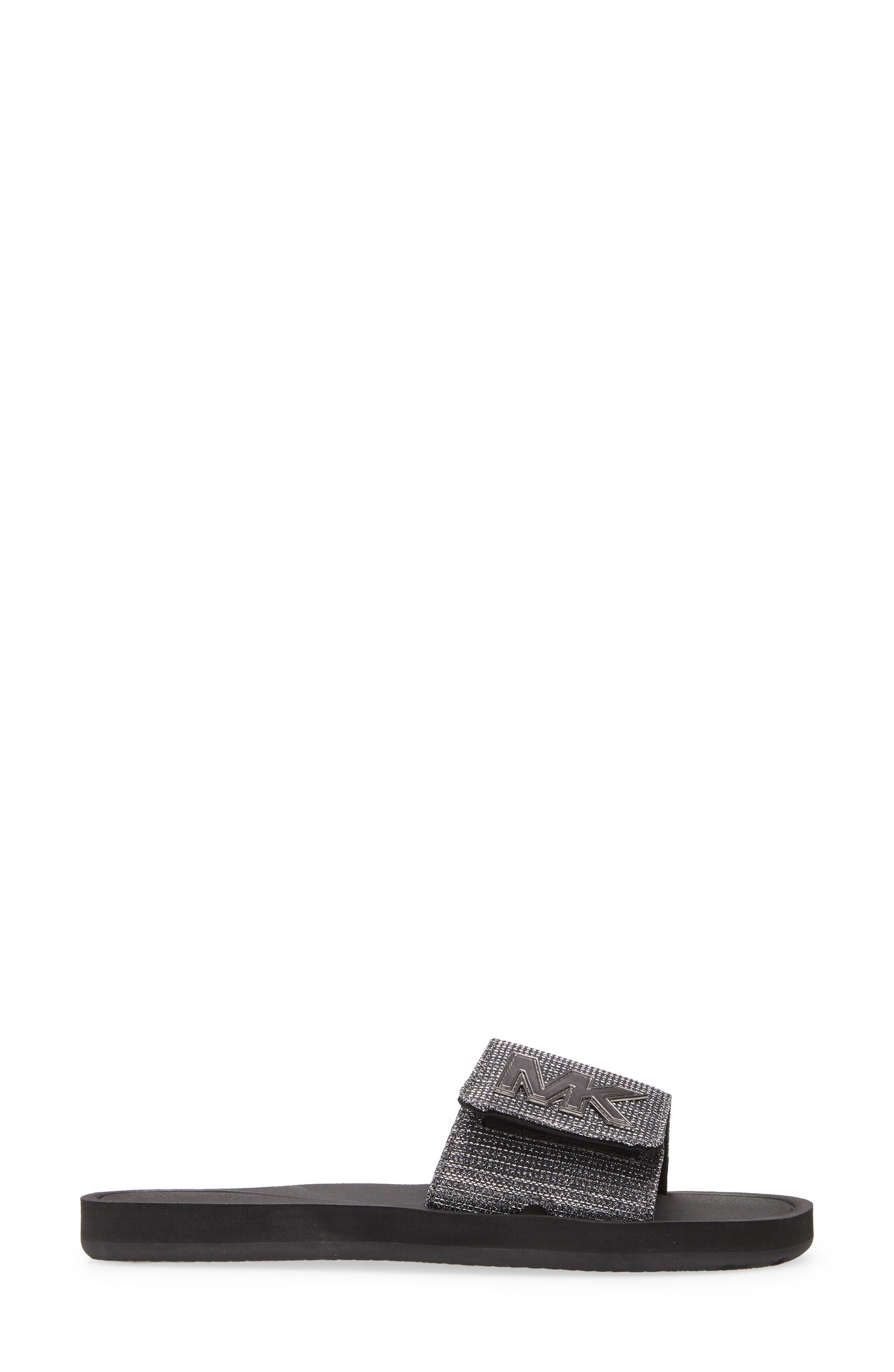 MK Logo Slide Sandal, Alternate, color, GUNMETAL