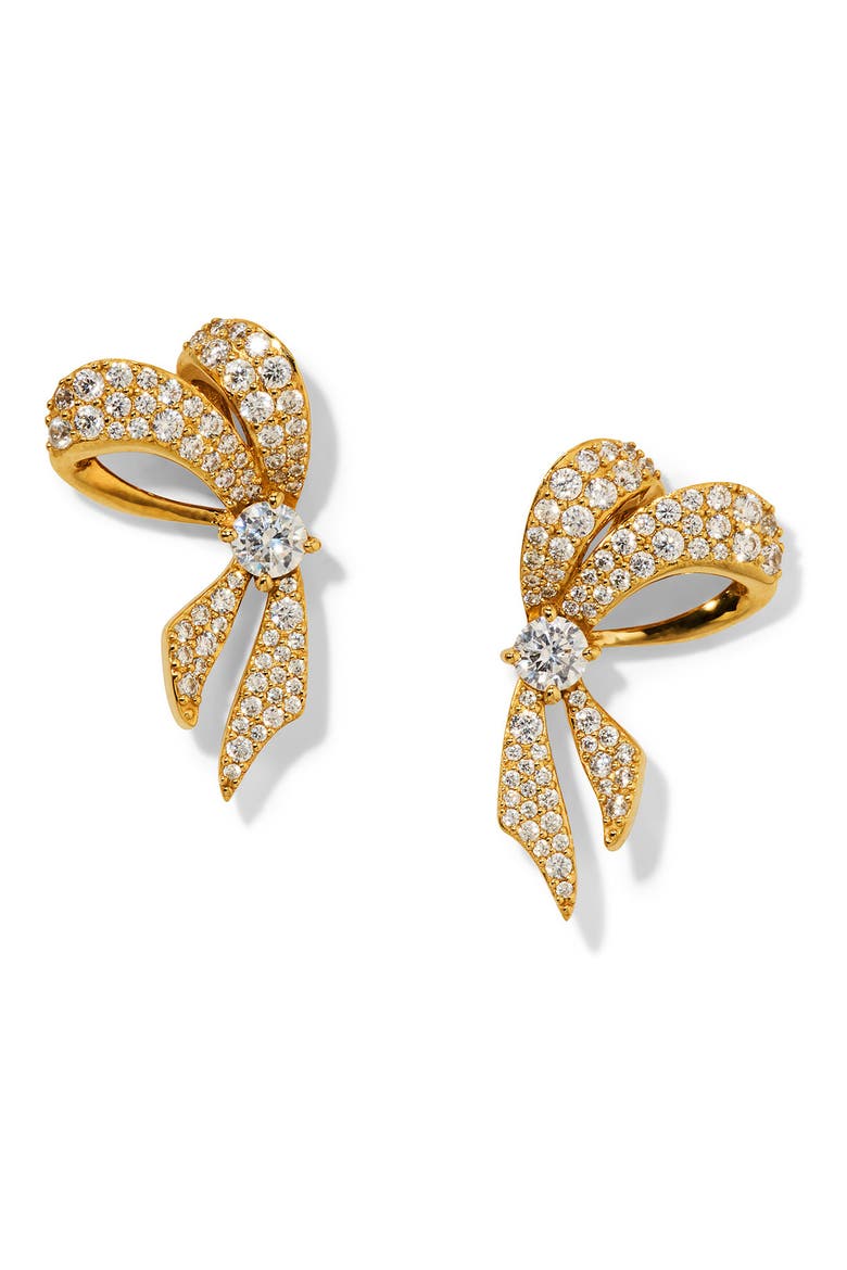 Small Eros Ribbon Bow Stud Earrings, Main, color, GOLD