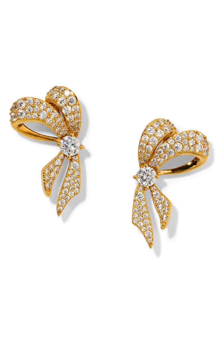 Nadri Small Eros Ribbon Bow Stud Earrings, Main, color, Gold