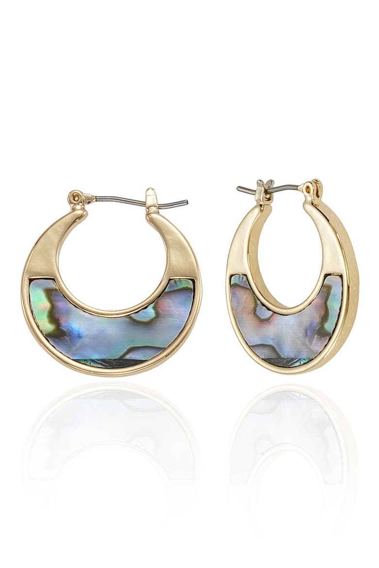 Abalone Inlay Hoop Earrings, Main, color, GOLD