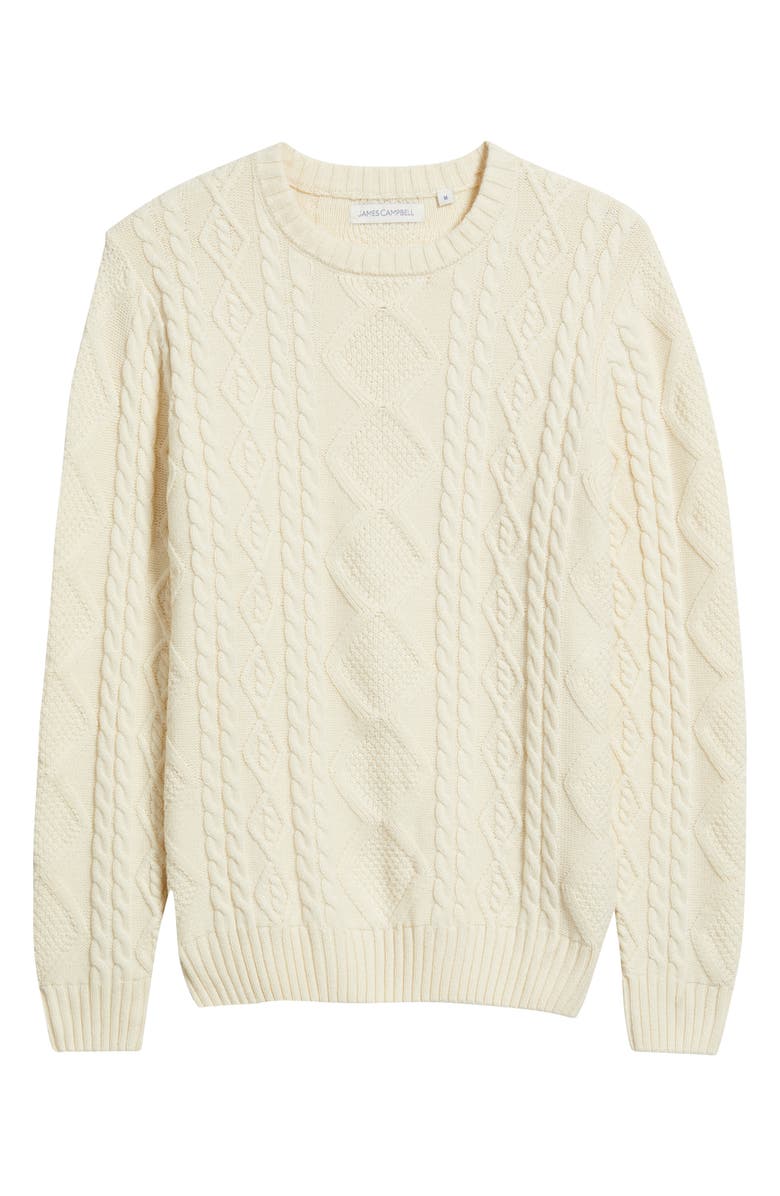 James Campbell Glencoe Cable Stitch Cotton & Wool Blend Sweater, Alternate, color, Ivory