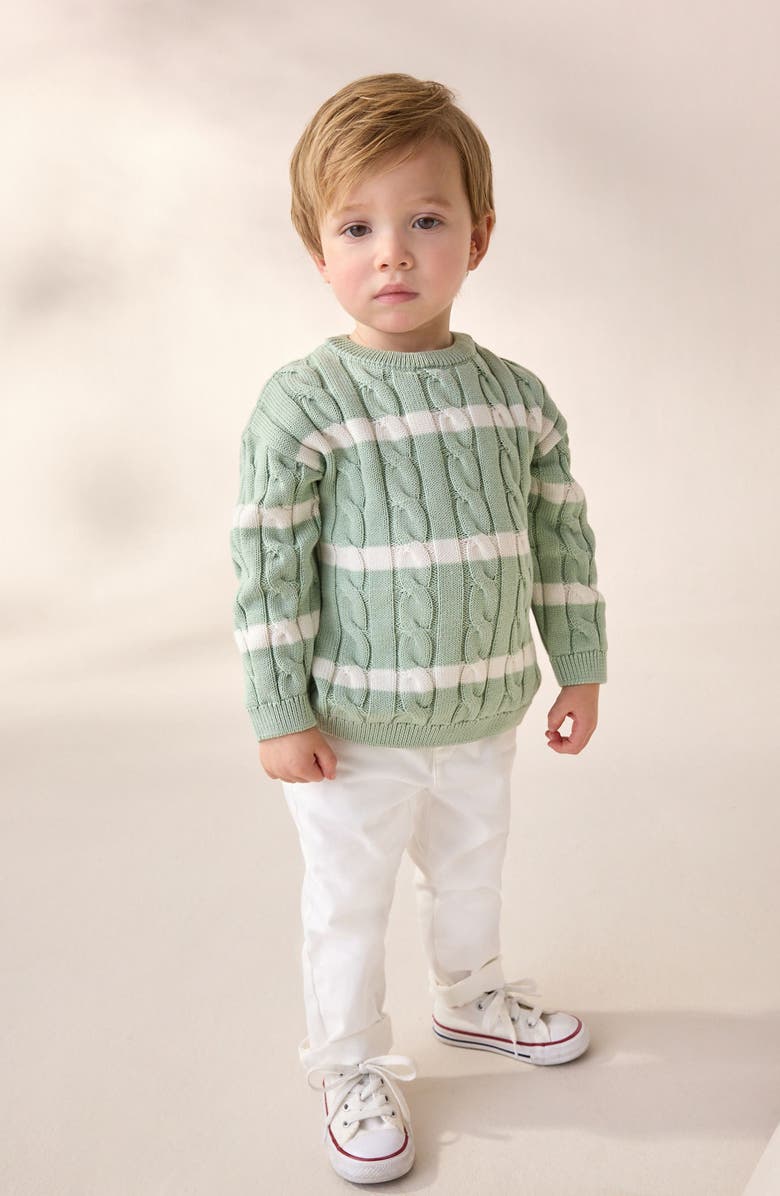 NEXT Kids' Stripe Cable Cotton Crewneck Sweater, Alternate, color, Green