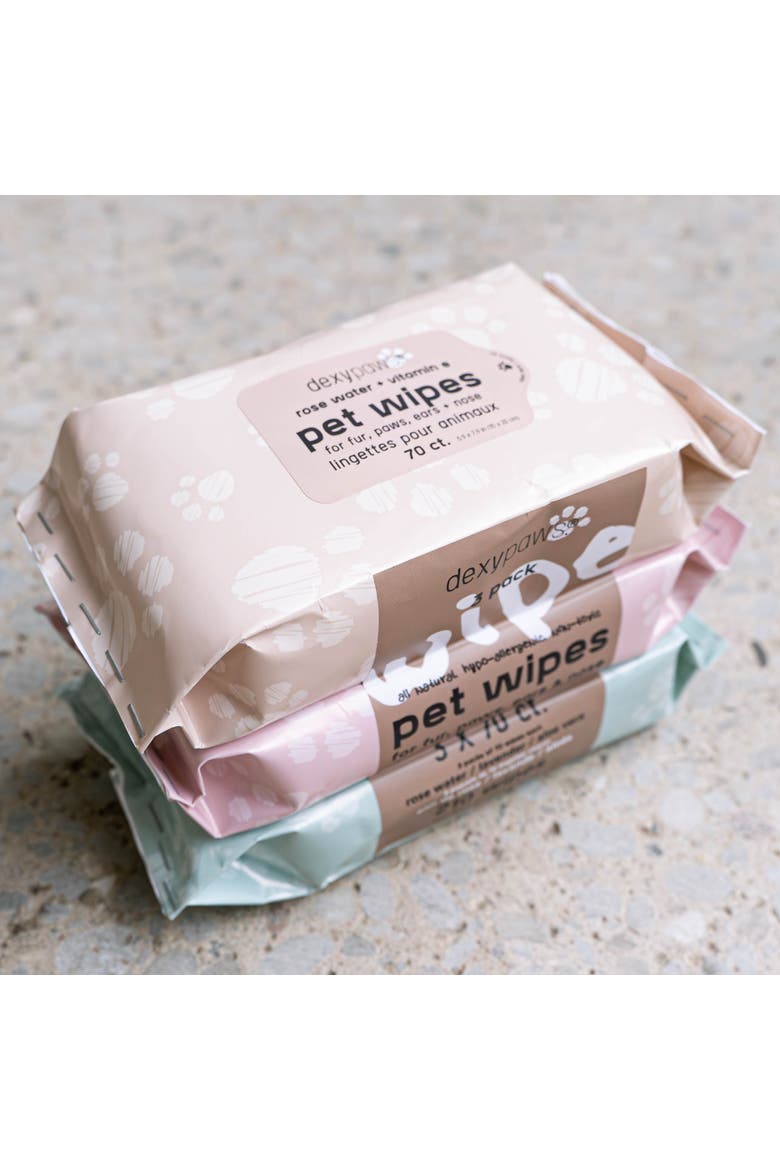 Pet Cleansing Wipes, 3 Packs (70ct each), Aloe Lavender Rose Water, Alternate, color, Multicolored