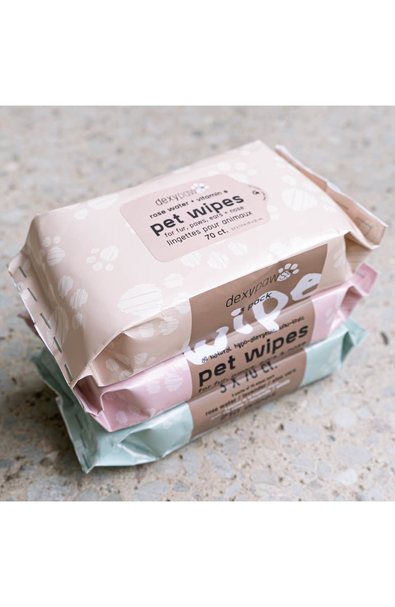 Dexypaws Pet Cleansing Wipes, 3 Packs (70ct each), Aloe Lavender Rose Water, Alternate, color, Multicolored