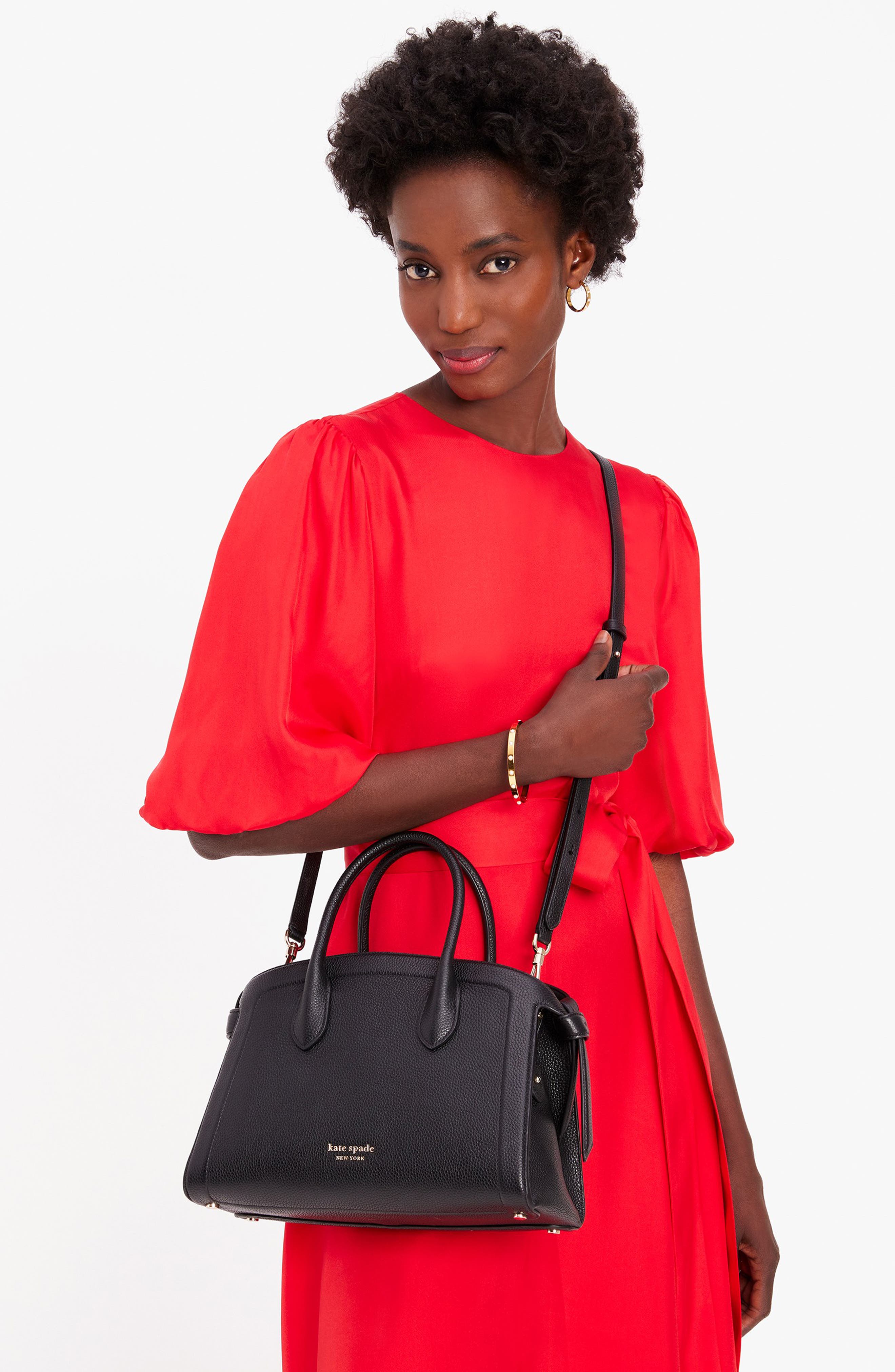 Kate Spade New York medium knott pebbled leather satchel, Alternate, color, 