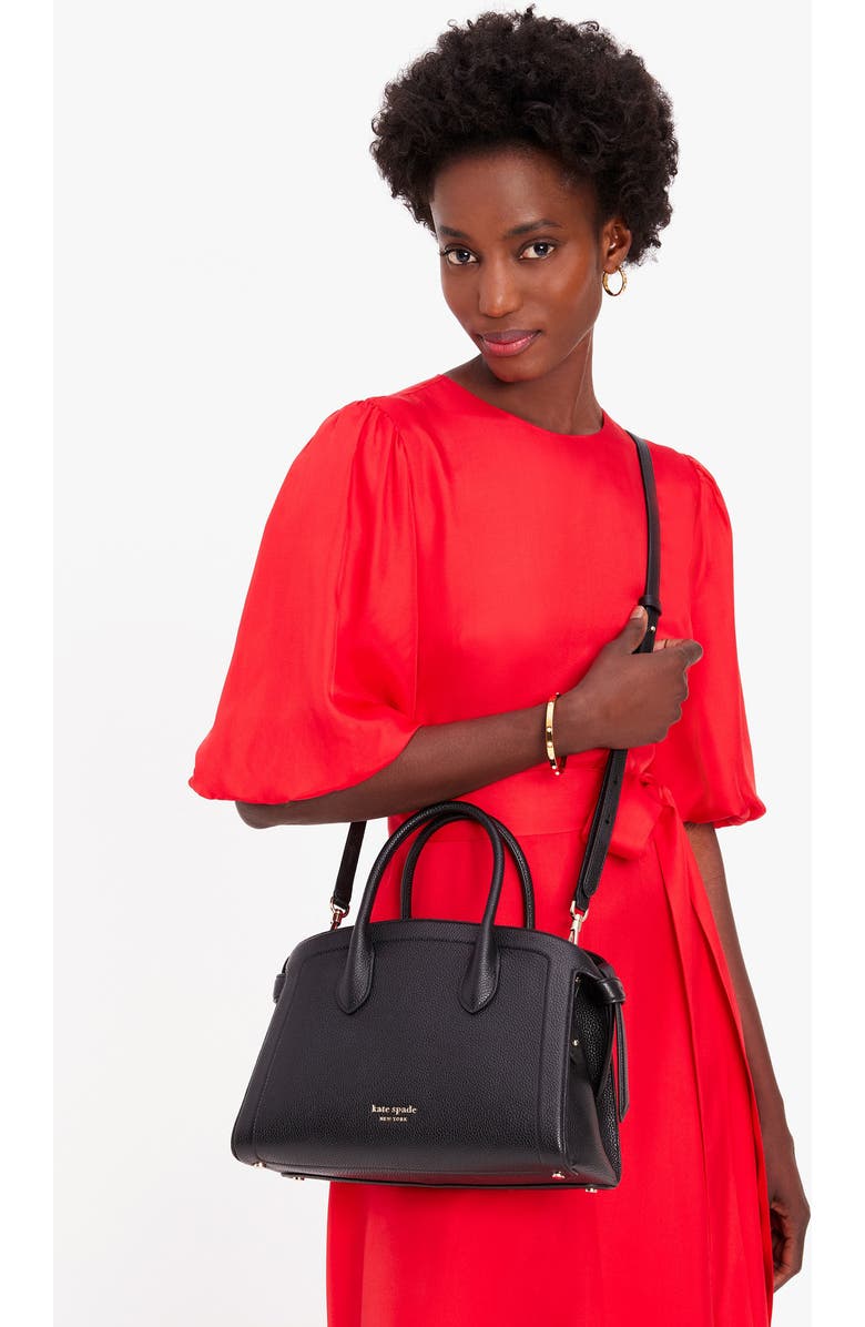 Kate Spade New York medium knott pebbled leather satchel, Alternate, color, Black