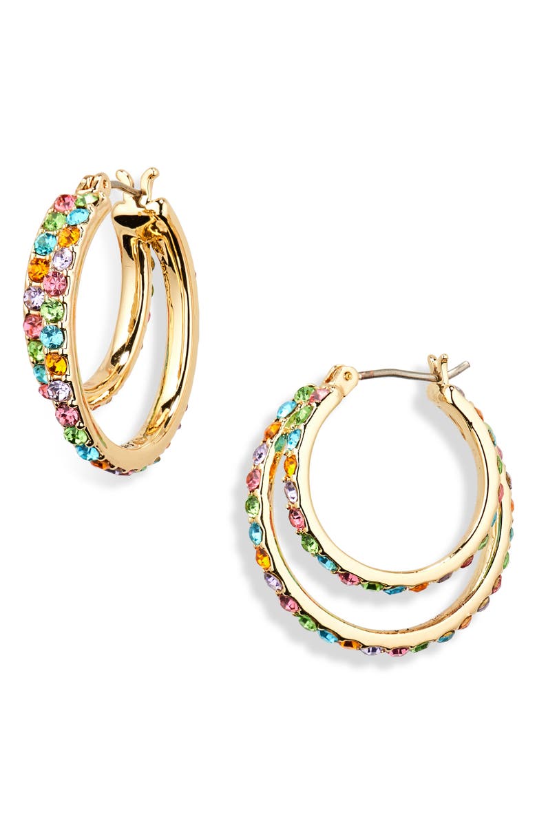 KARL LAGERFELD PARIS Double Row Crystal Hoop Earrings, Main, color, 