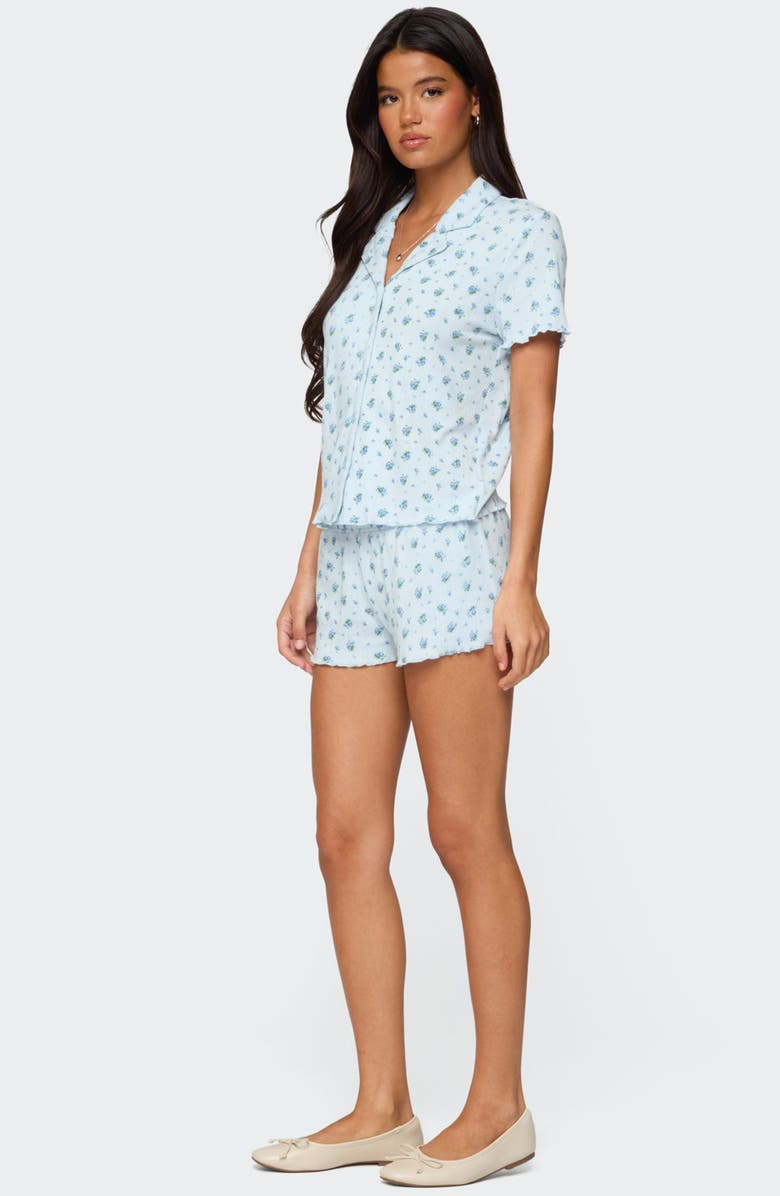 EDIKTED Camden Floral Pointelle Button-Up Shirt, Alternate, color, Light-Blue