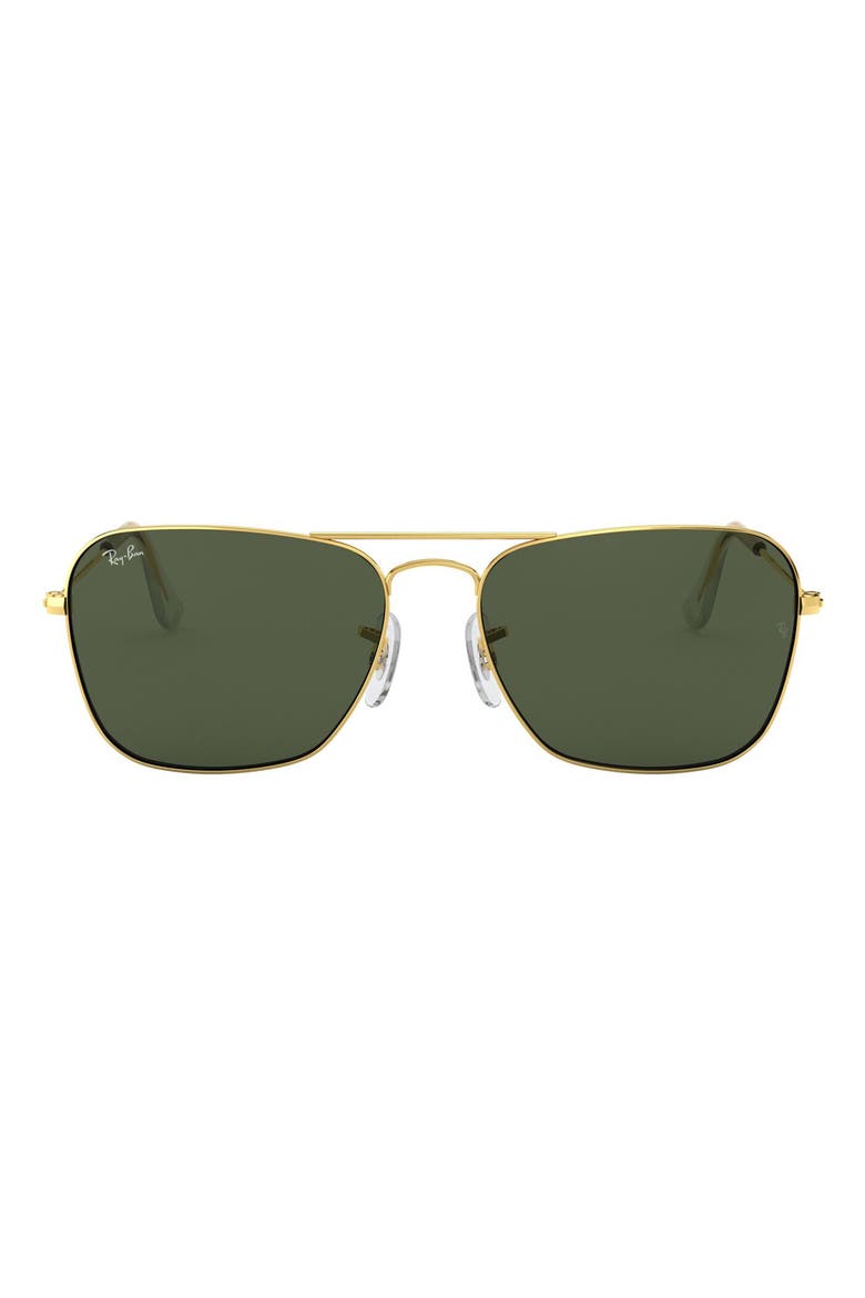58mm Rectangle Aviator Sunglasses, Main, color, GOLD/ DARK GREEN