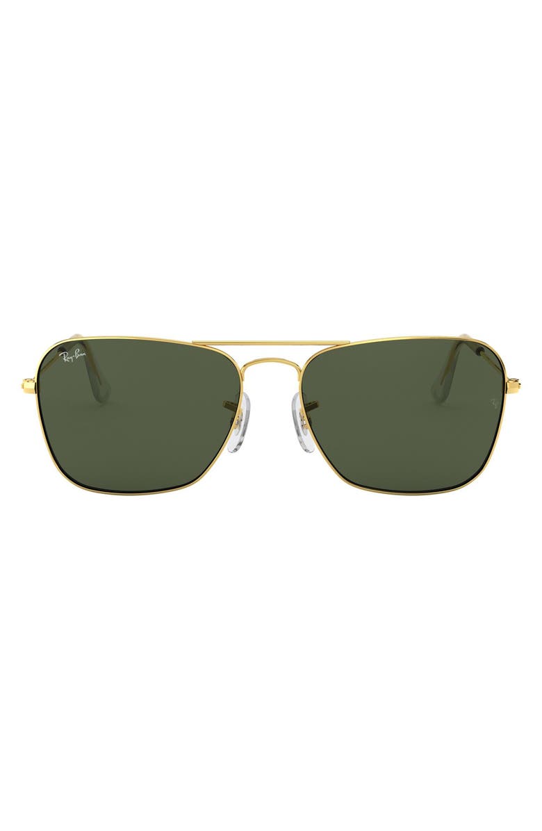 Ray-Ban 58mm Rectangle Aviator Sunglasses, Main, color, Gold/ Dark Green
