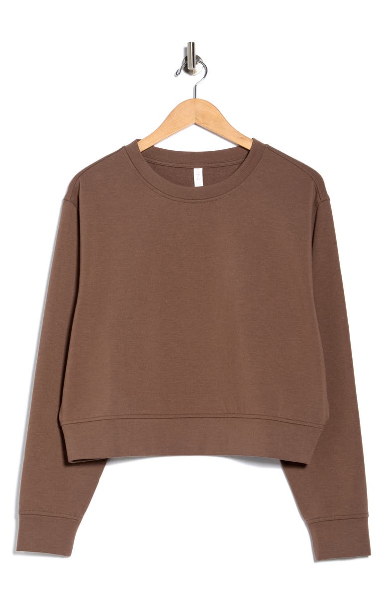 Z by Zella Cozy Knit Crewneck Sweatshirt, Alternate, color, Brown Quartz