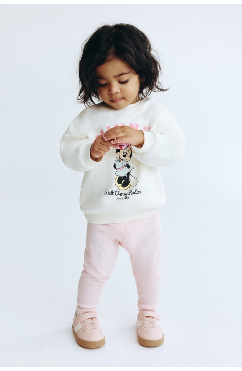 H&M 2-piece Sweatshirt And Leggings Set, Alternate, color, Cream/Minnie Mouse