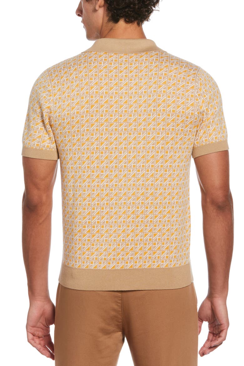 Geo Pattern Polo Sweater, Alternate, color, TRAVERTINE