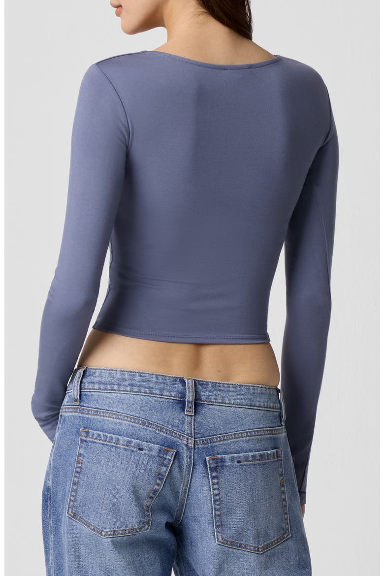 Power Mesh Plunge Long Sleeve T-Shirt, Alternate, color, BLUE GRISAILLE