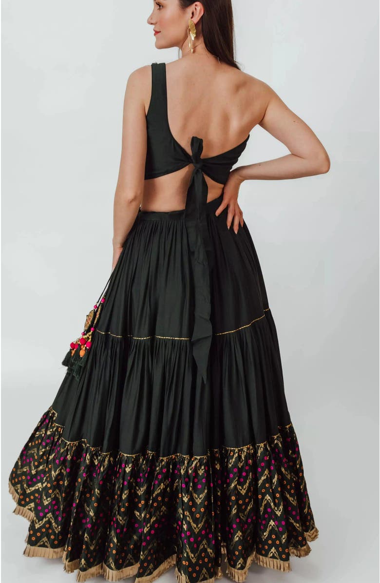 RAAS Mariana Tiered Lehenga with One Shoulder Blouse, Alternate, color, Green