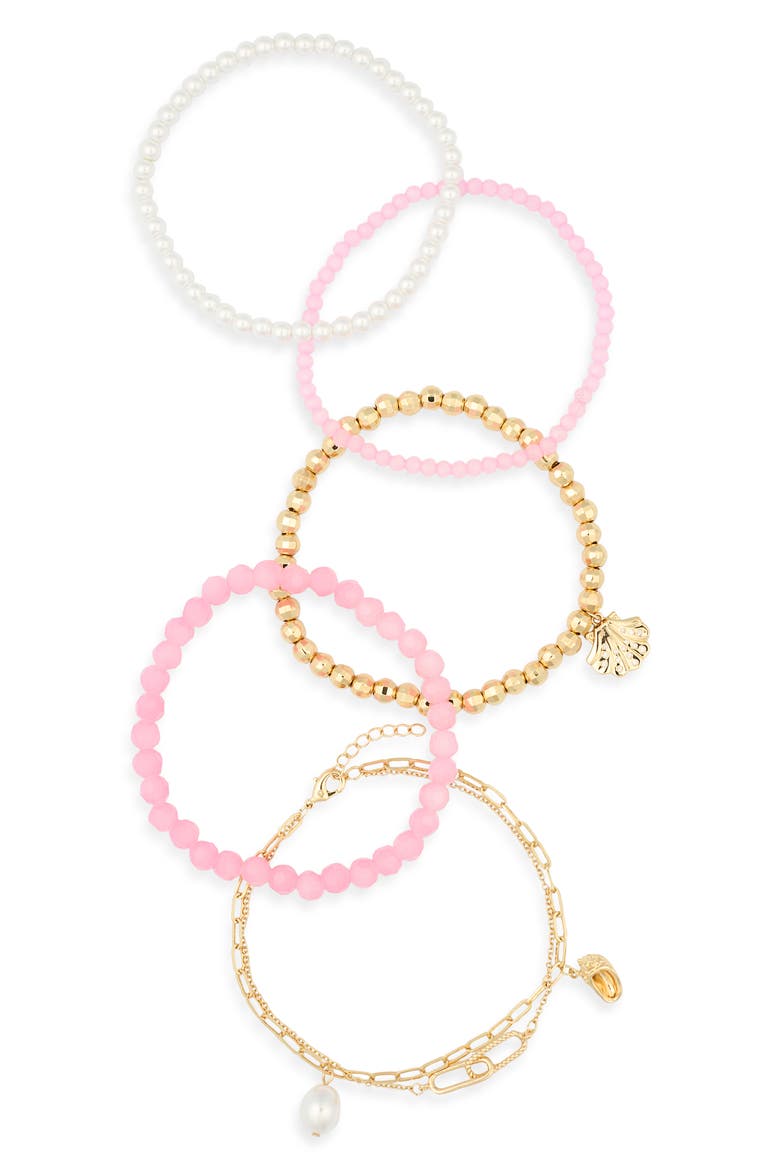 5-Pack Beaded Sea Life Bracelet Set, Alternate, color, PINK MULTI- GOLD