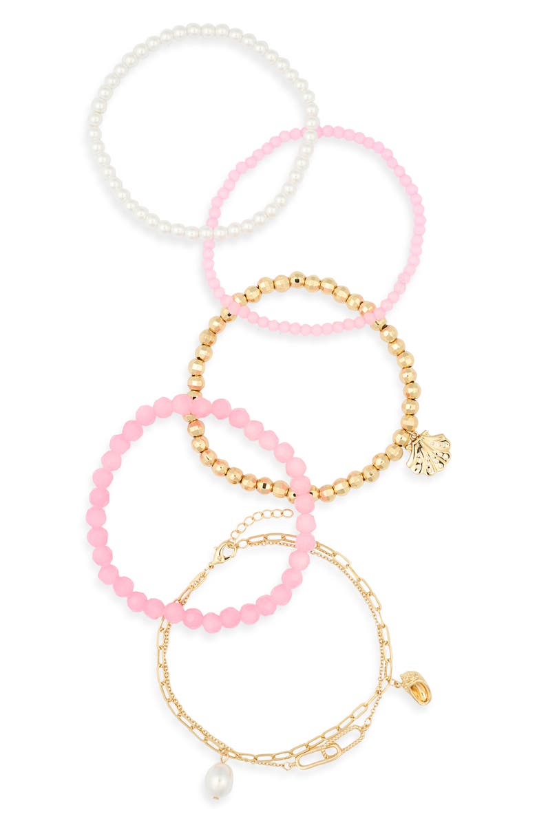 Leith 5-Pack Beaded Sea Life Bracelet Set, Alternate, color, Pink Multi- Gold
