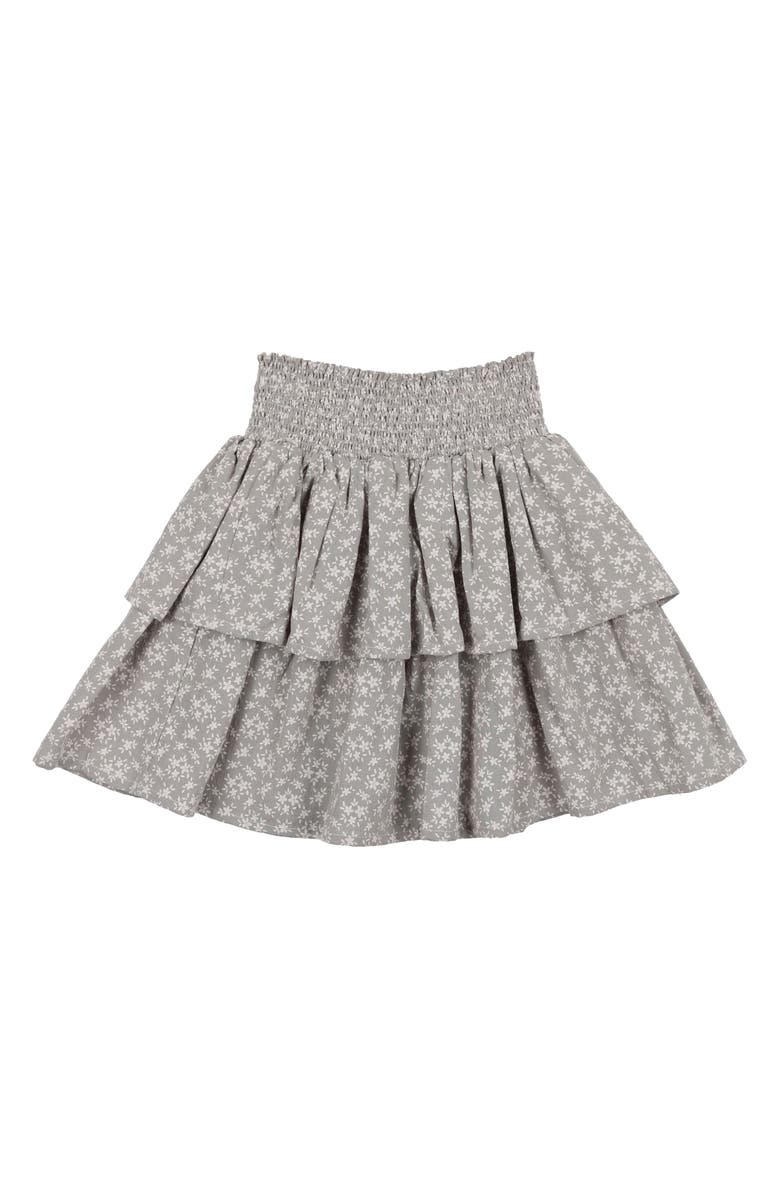 Manière Kids' Textured Floral Tiered Cotton Blend Skirt, Main, color, Slate
