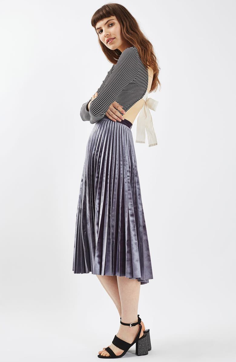 Topshop Bow Back Stripe Bodysuit, Alternate, color, 